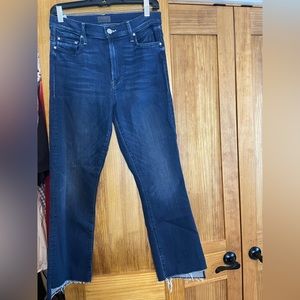 Crop Flare Blue Jeans with Fringe